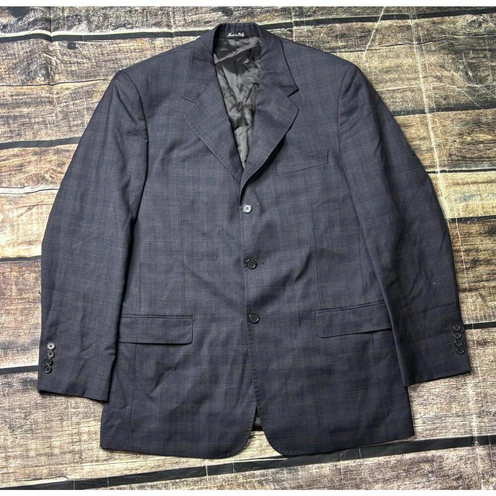 Giorgio Valentini Blazer Jacket Men's 42L Italy Check Lanificio Super 140s Wool